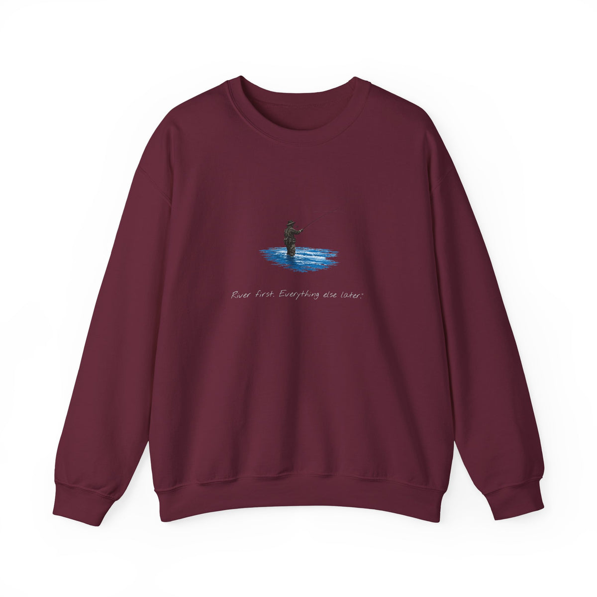 Fishing Crewneck Sweatshirt — Minimal Fly Fisherman Design