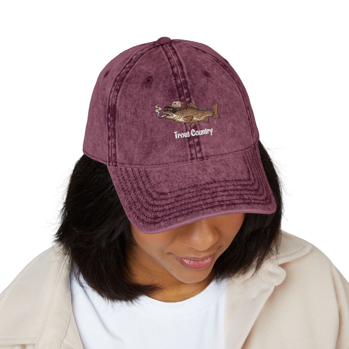 Embroidered Trout Vintage Cap – River Run Fishing Hat
