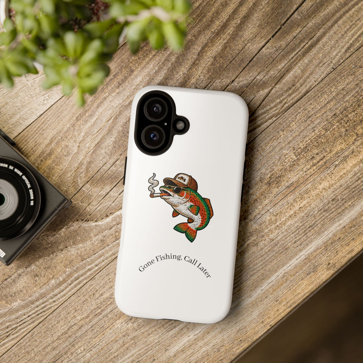 Phone Case — "Gone Fishing, Call Later" Retro Smoking Fish Design