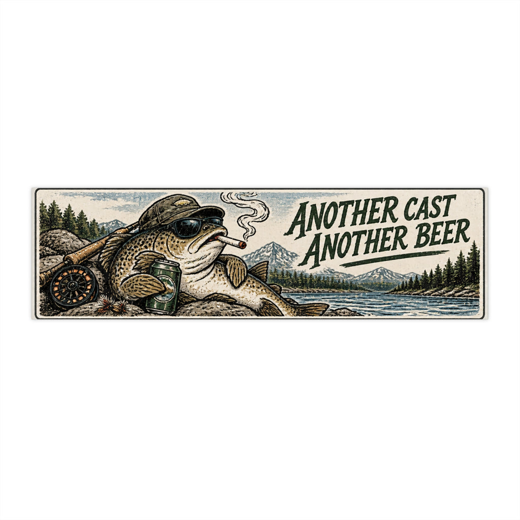 Fishing Truck Bumper Sticker – "Another Cast Another Beer" Retro Trout Design