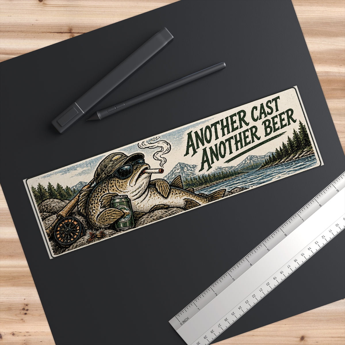 Fishing Truck Bumper Sticker – "Another Cast Another Beer" Retro Trout Design