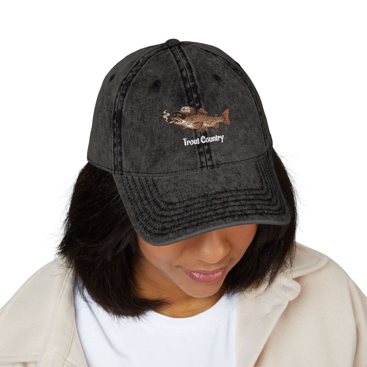 Embroidered Trout Vintage Cap – River Run Fishing Hat
