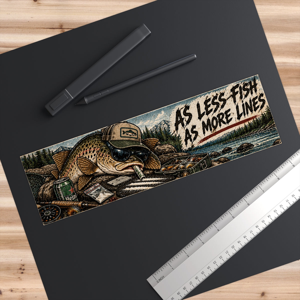 Fishing Bumper Sticker - "As Less Fish As More Lines" Rustic Outdoors Decal