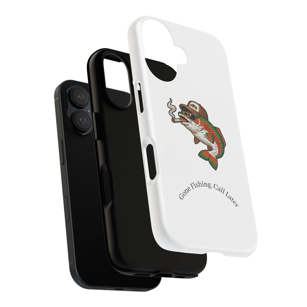 Phone Case — "Gone Fishing, Call Later" Retro Smoking Fish Design