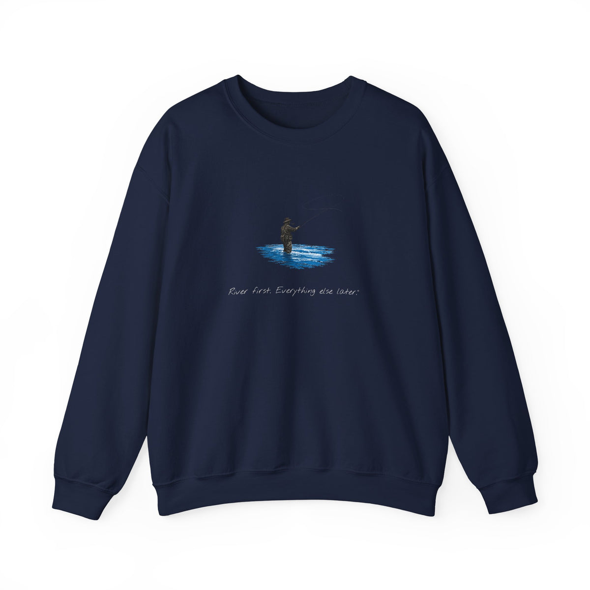 Fishing Crewneck Sweatshirt — Minimal Fly Fisherman Design