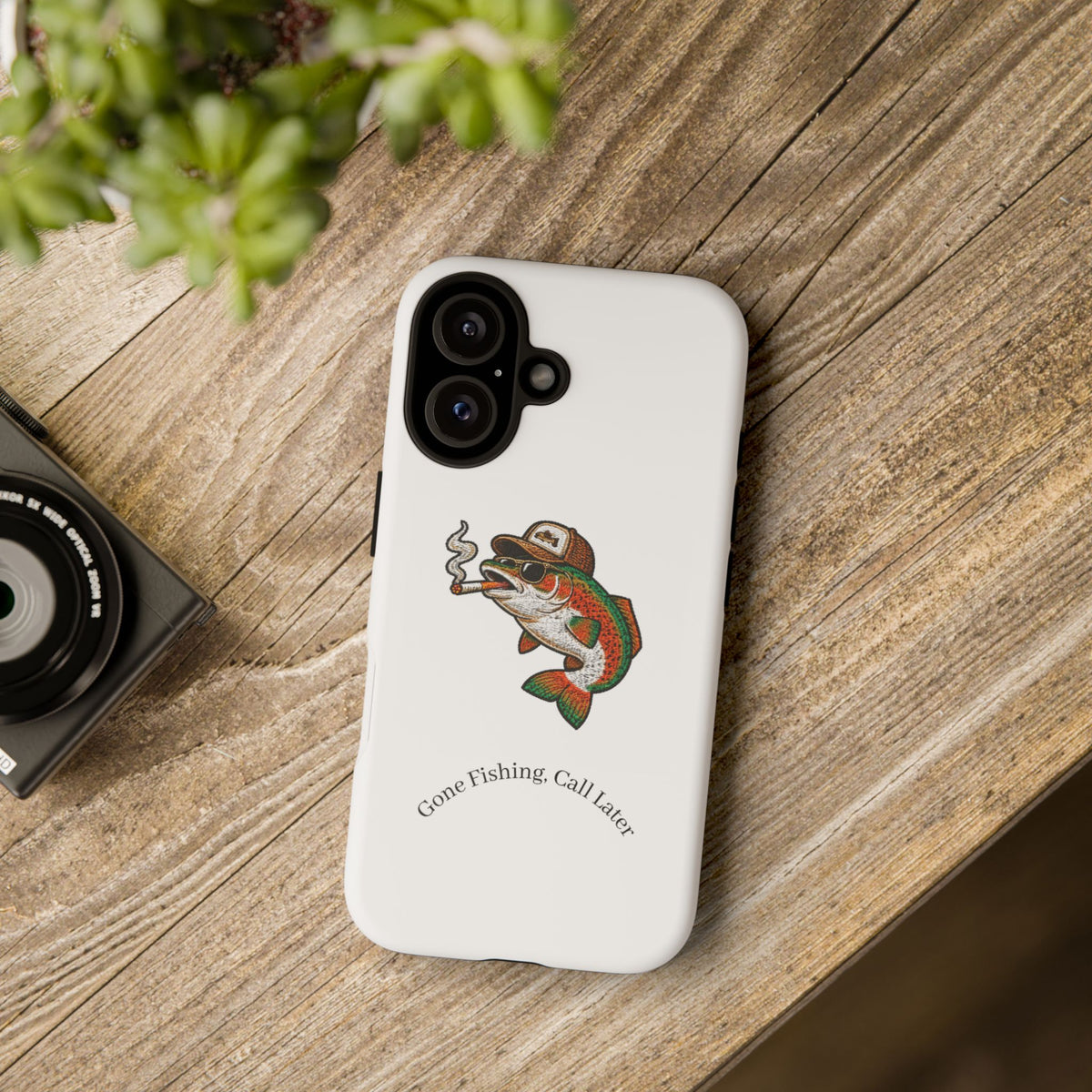 Phone Case — "Gone Fishing, Call Later" Retro Smoking Fish Design